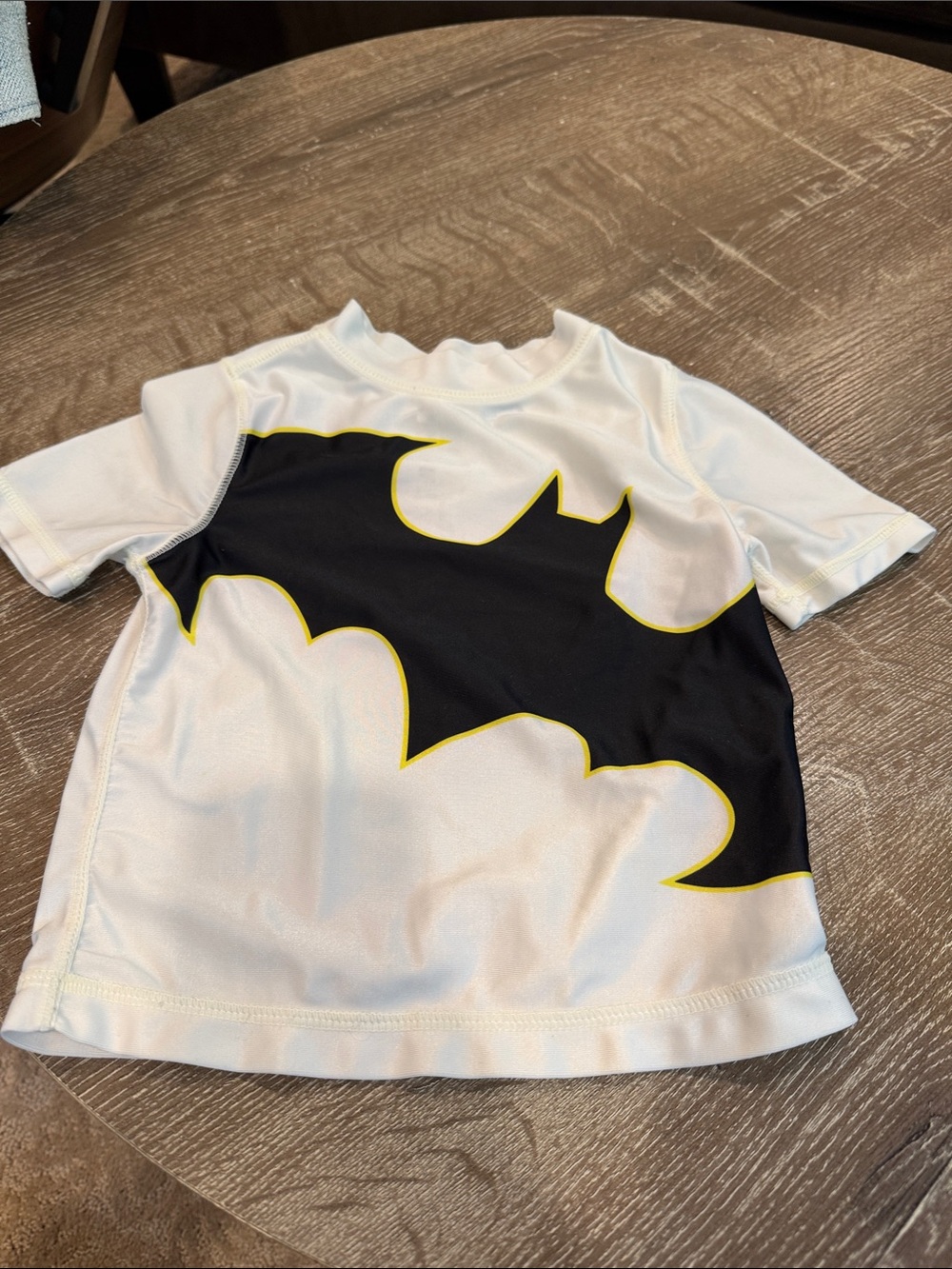 Batman Kids Swim Rashguard in White and Black with Yellow Accents